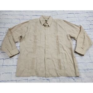 Mojito Collection MENS SIZE XL Beige Guayabera Shirt 100% Linen 4 Pockets Embro